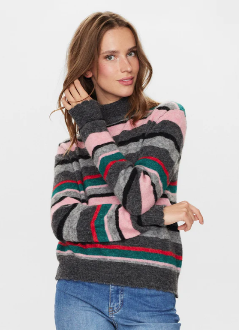 Numph Ladies NURiette Stripe Highneck Pullover Peony, Riette