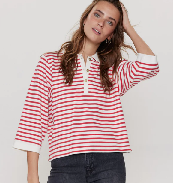 Numph Ladies NUVicky Polo T Shirt in Teaberry Stripe, Vicky