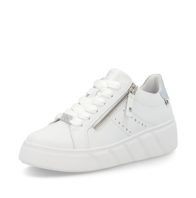 Rieker Ladies Trainer, Zip & Lace up  W2605-80  White