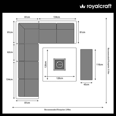 Royalcraft Wentworth 8 Seater Deluxe Modular Corner Dining Lounging Set with Square Fire Pit Table