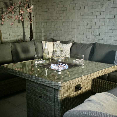 Royalcraft Wentworth 8 Seater Deluxe Modular Corner Dining Lounging Set with Square Fire Pit Table