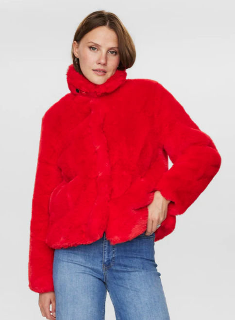 Numph Ladies Nuwinda Jacket High Risk Red, Winda Fur