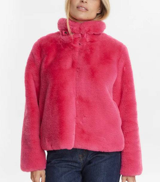 Numph Ladies Fake Fur Jacket NUWinda in Fandango Pink, Winda
