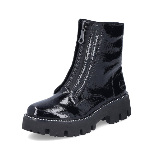 Rieker Ladies Mid Length Boots Y3351-00 in Black Patent