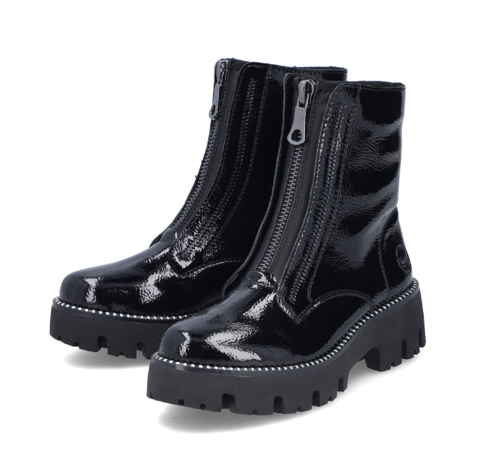 Rieker Ladies Mid Length Boots Y3351-00 in Black Patent