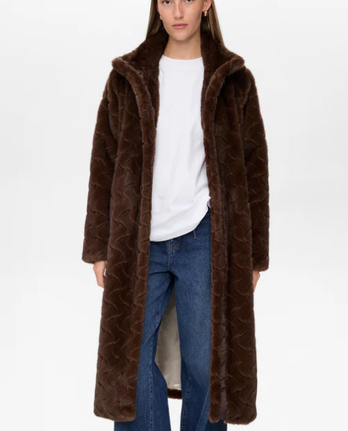 Numph Ladies Fake Fur Coat NUZitta in Black Coffee, Zitta