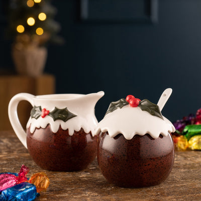 Belleek Living Christmas Pudding Covered Pot with Spoon & Small Jug Set