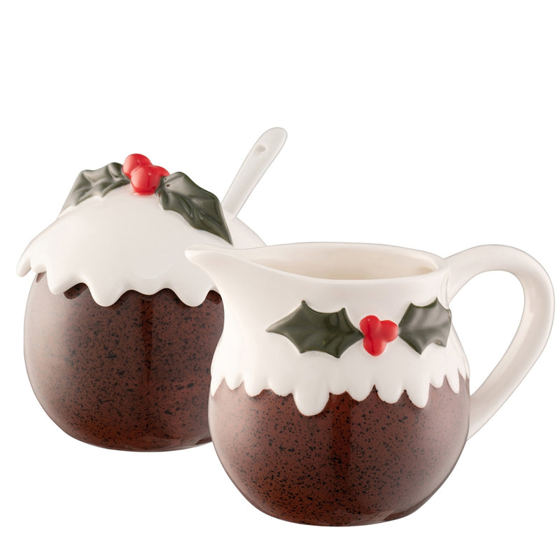Belleek Living Christmas Pudding Covered Pot with Spoon & Small Jug Set