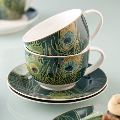AYNSLEY PEACOCK FEATHER CAPPUCCINO CUP & SAUCER