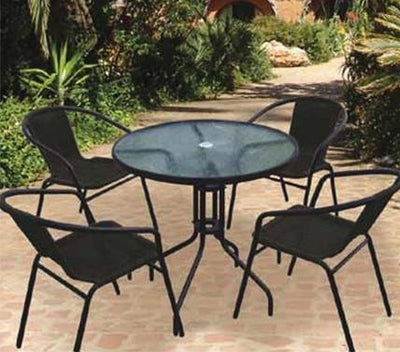 Rattan 5pce Set Chairs & Table Black