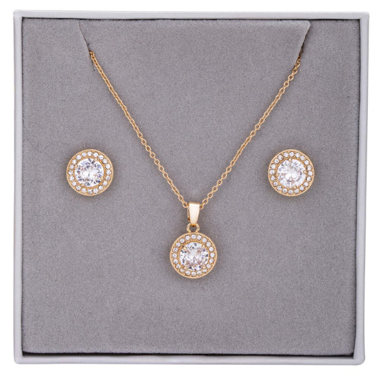 D&X Cubic Zirconia Circle Pendant Necklace and Earrings boxed Set