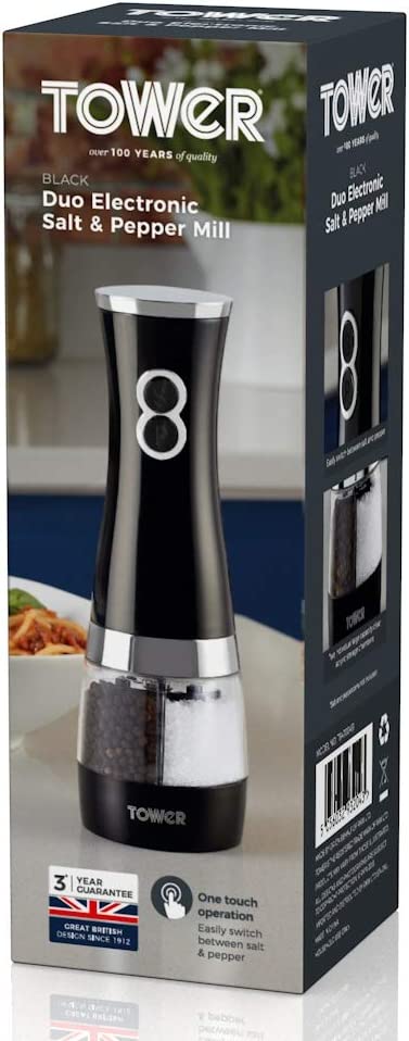 TOWER T847004B DUO ELECTRIC SALT & PEPPER MILL BLACK SAVE £9