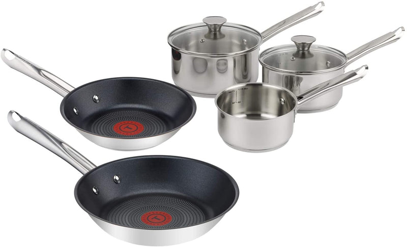 Tefal Elementary 5 Piece Set with 14 cm Milk 16/18 cm Saucepans with Lids and 20/24 cm Frying Pans Stainless Steel