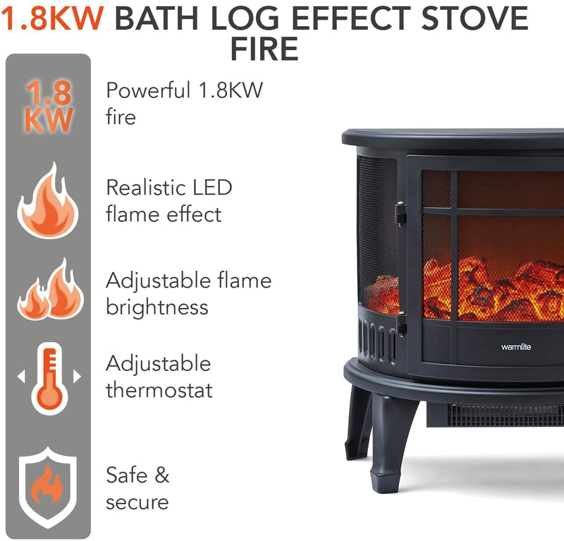 Warmlite Bath Log Effect Fire with Adjustable Temperature and Flame Controls, 1800W, Black