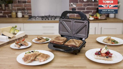 Tower T27020 3-in-1 Grill Sandwich and Waffle Maker with Non-Stick Easy Clean Removable Plates