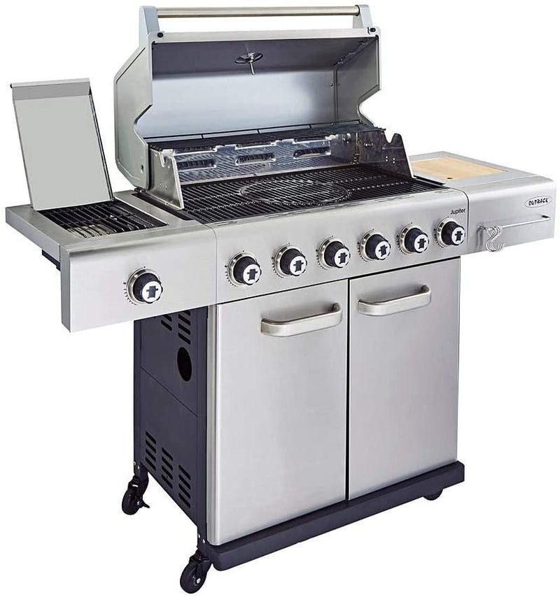 Outback Jupiter 6 Burner Hybrid Stainless Steel with Chopping Board Gas BBQ OUT370768