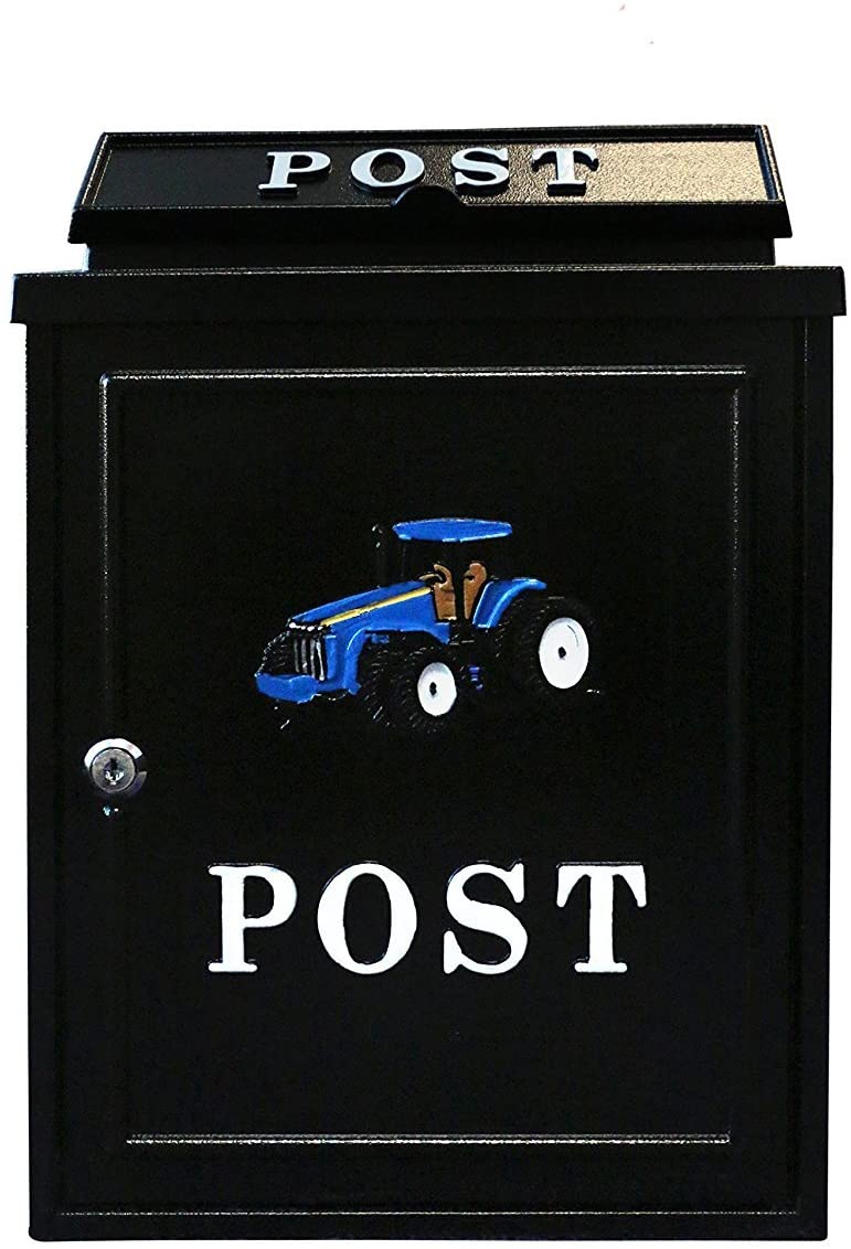 Blue Tractor Post Box Wall Mounted