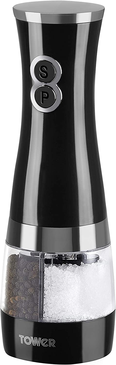 TOWER T847004B DUO ELECTRIC SALT & PEPPER MILL BLACK SAVE £9