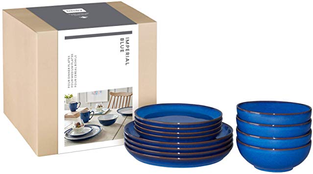 Denby Imperial Blue 12 Piece Coupe Boxed Tableware Set