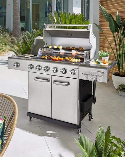 Outback Jupiter 6 Burner Hybrid Stainless Steel with Chopping Board Gas BBQ OUT370768