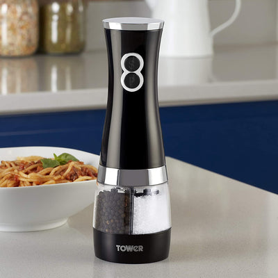 TOWER T847004B DUO ELECTRIC SALT & PEPPER MILL BLACK SAVE £9