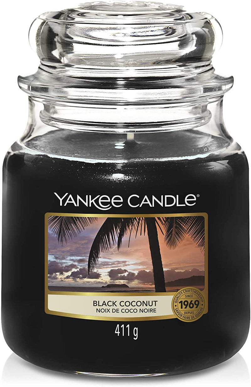 Yankee Candle Scented Candle | Black Coconut Medium Jar Candle| Burn Time: Up to 75 Hours
