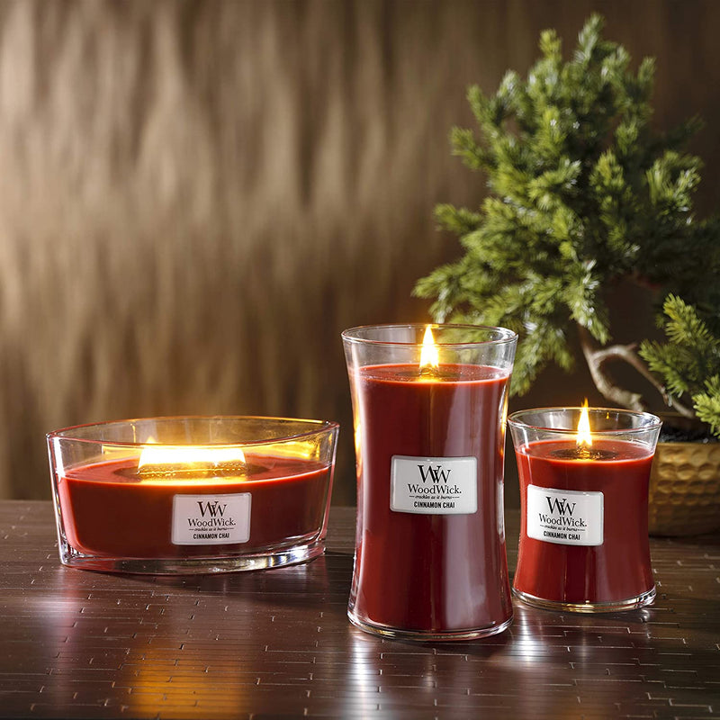 Woodwick Ellipse Scented Candle with Crackling Wick Cinnamon Chai Up to 50 Hours Burn Time Glass, Red