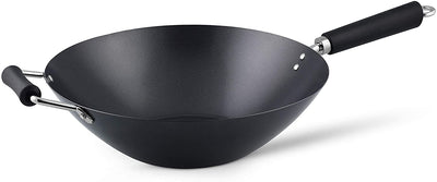 Ken Hom Excellence Wok - 35 cm / 13.7 inches, lightweight carbon steel, non-stick wok with heat resistant phenolic handles, dishwasher safe, in black