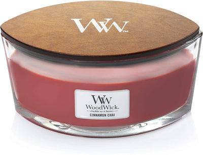 Woodwick Ellipse Scented Candle with Crackling Wick Cinnamon Chai Up to 50 Hours Burn Time Glass, Red