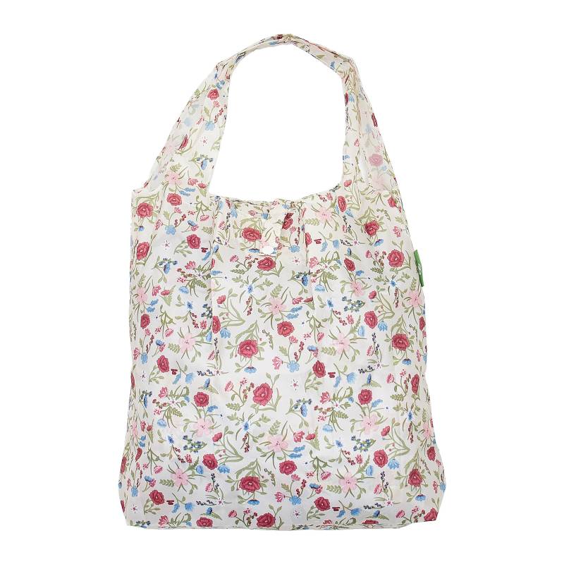Eco Chic FLORAL -BEIGE Lightweight Foldable Reusable Shopping Bag