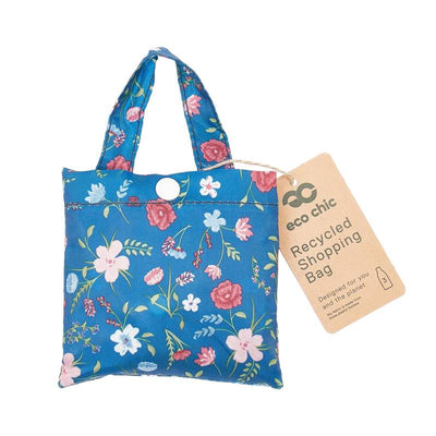 Eco Chic Lightweight Foldable Reusable Shopping Bag Floral Navy Blue