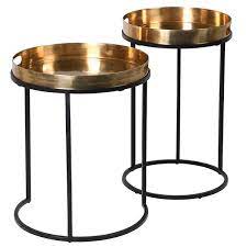 Shiny brass tray nest of 2 tables