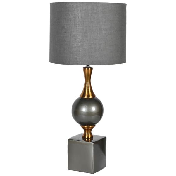 Grey and Gold Ball Lamp with Linen Shade