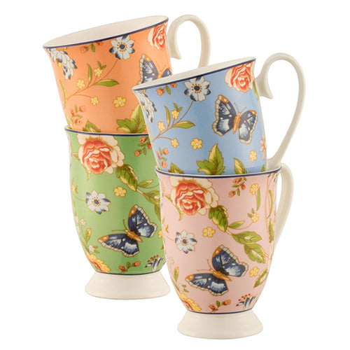 Aynsley China Cottage Garden Footed Mugs Set of 4 - Mugs