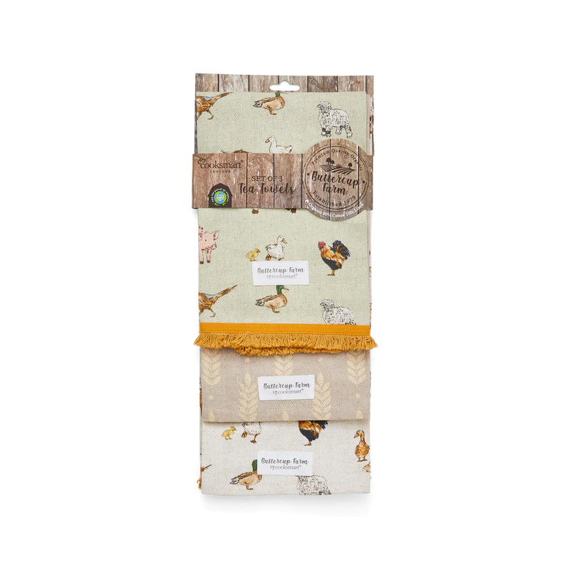 Cooksmart set of 3 tea Towels Buttercup Farm