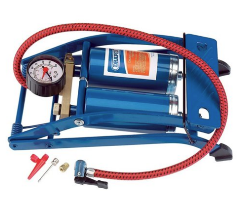 Draper Double Cylinder Foot Pump with Pressure Gauge