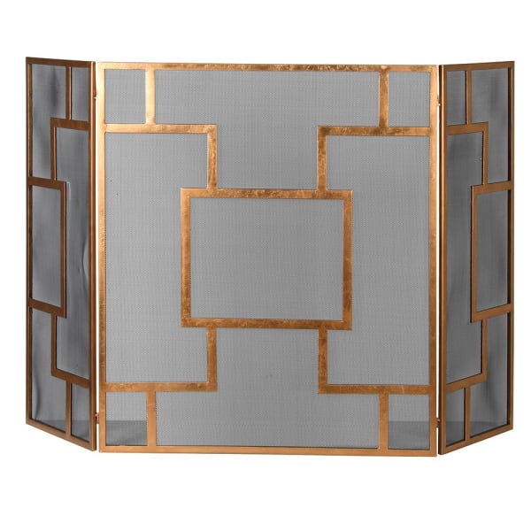 3 Panel Contemporary Gold and Mesh Fire Screen