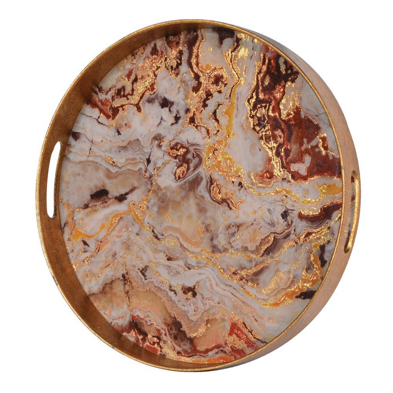 Marble effect tray gold