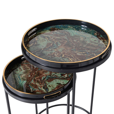 Set of Two Green marble Effect Tables