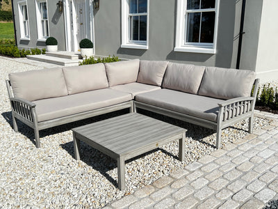 Seychelles Corner Sofa Set & Coffee Table & Cushions Beautiful Eucalyptus Wood Outdoor / Indoor