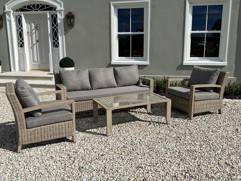 Vienna 5 Seater Aluminium Wood Effect Sofa Set With Coffee Table & 3 Seater Sofa Outdoor & Indoor