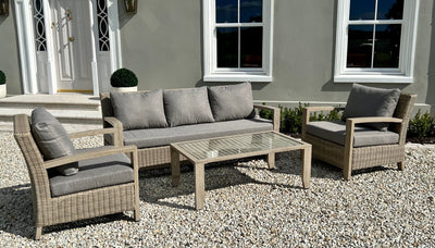 Vienna 5 Seater Aluminium Wood Effect Sofa Set With Coffee Table & 3 Seater Sofa Outdoor & Indoor