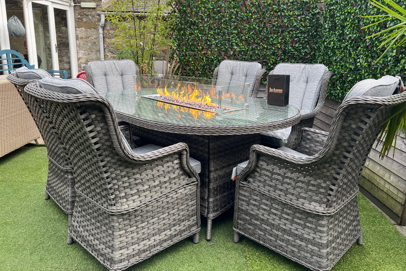 Santorini 6 Seater Oval Fire Pit Dining Set Dark Grey