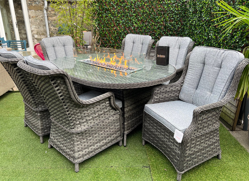 Santorini 6 Seater Oval Fire Pit Dining Set Dark Grey