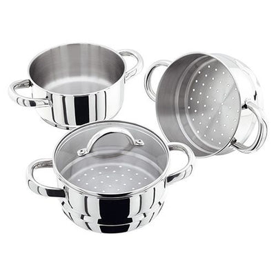 Judge Stainless Steel 3 Tier Steamer Set with 24cm 3.4L Casserole, 2 Steamers and Lid, Induction Ready