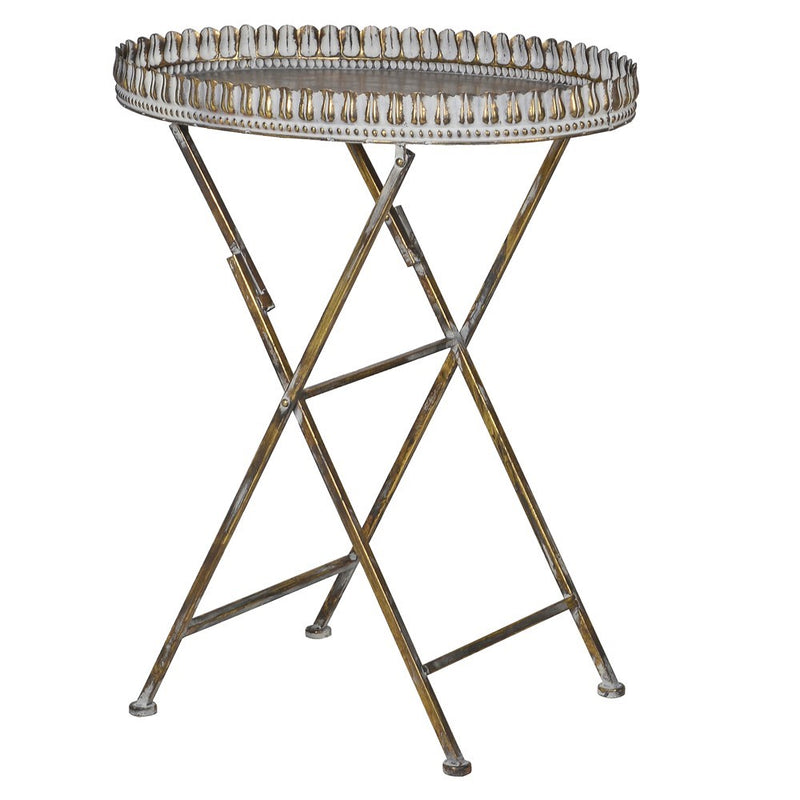 Oval Distressed Ornate Metal Tray Table