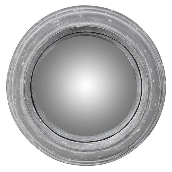 small distressed round silver mirror