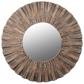 Fir wood round mirror