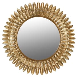 Leaf edge gold round mirror