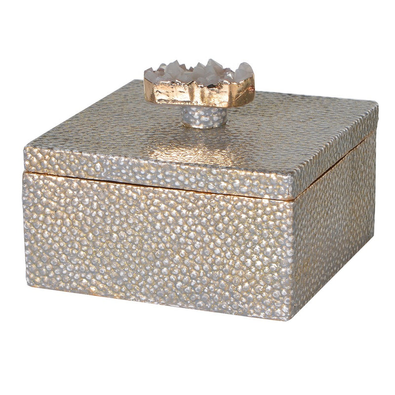 Small Gold Faux Shagreen and Agate Decorated Box